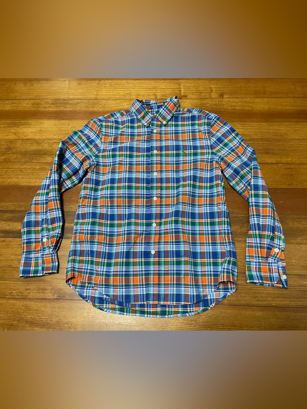 Ralph Lauren Blue, Orange & Green Plaid Button-Down Shirt Size Large 14-16